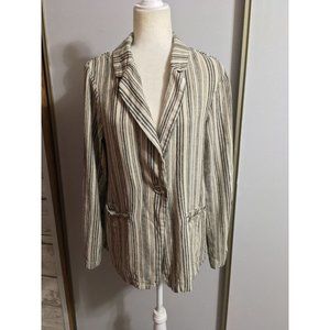 Sanctuary Large Button Casual Business Lagenlook Boho Strip Lightweight Blazer